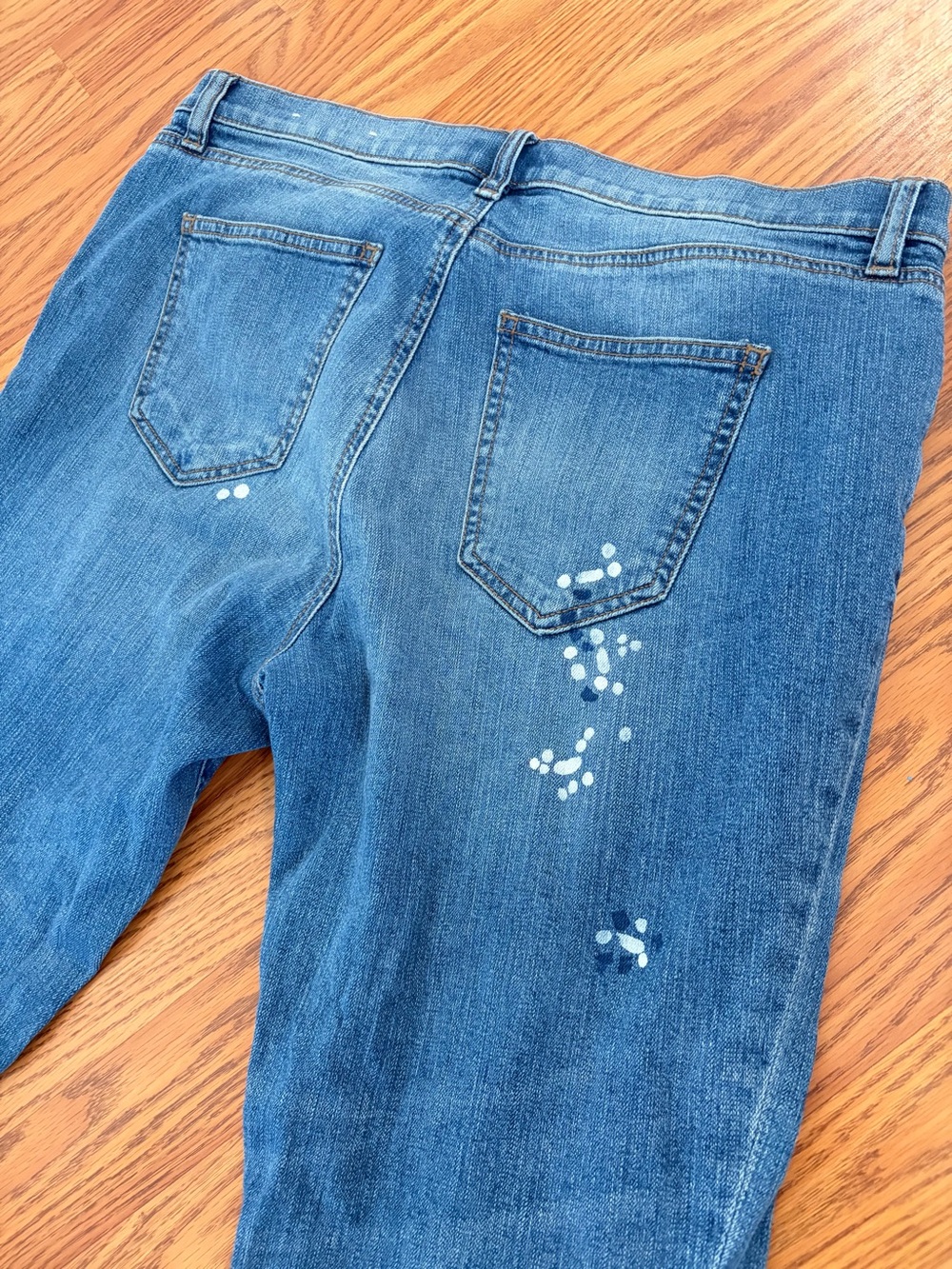LOFT Blue Straight-Leg High-Rise Jeans with Paint Speckle - Picture 12 of 12
